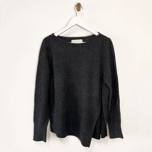 Brochu Walker Gray Wool Cashmere Side Slit Layered Sweater